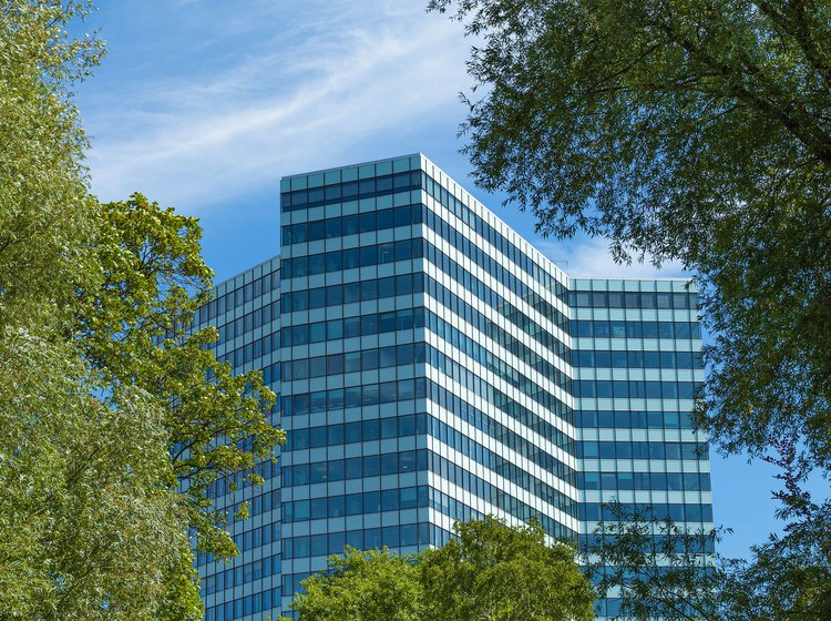 View on a climate neutral real estate building complex