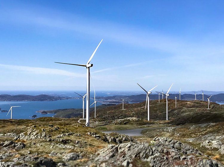view from above over a wind energy park